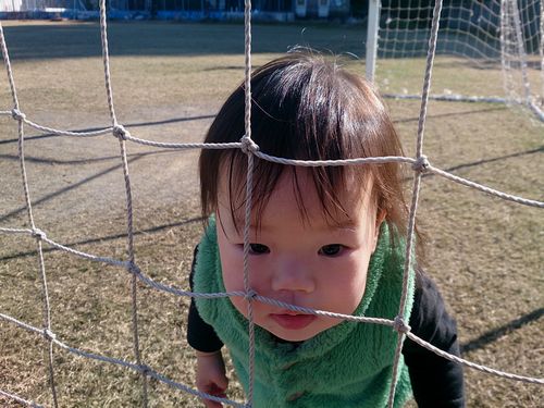 サッカーゴールに入る寧々